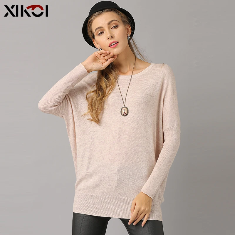 XIKOI повседневные женские свитера оверсайз розовый Pull Femme мягкие однотонные теплые пуловеры для женщин джемпер Зимний вязаный свитер
