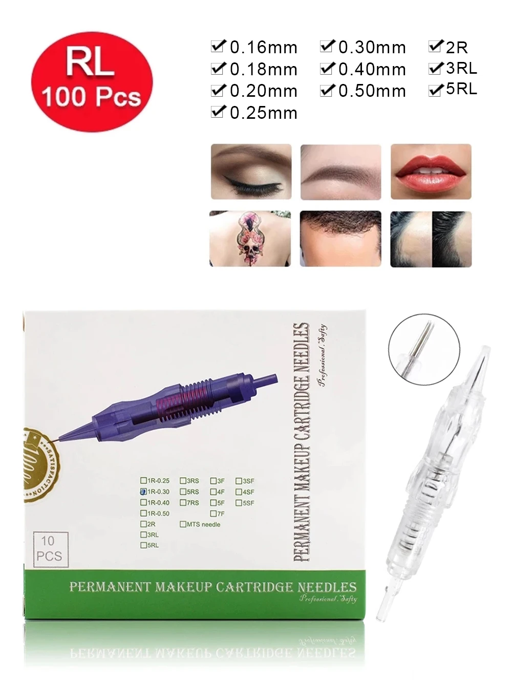 Biomaser 100Pcs Screw Cartridges Needles  Permanent Makeup Machine Professional Needles for Specify Machine 1R,2R,3RL,5RL 3RS