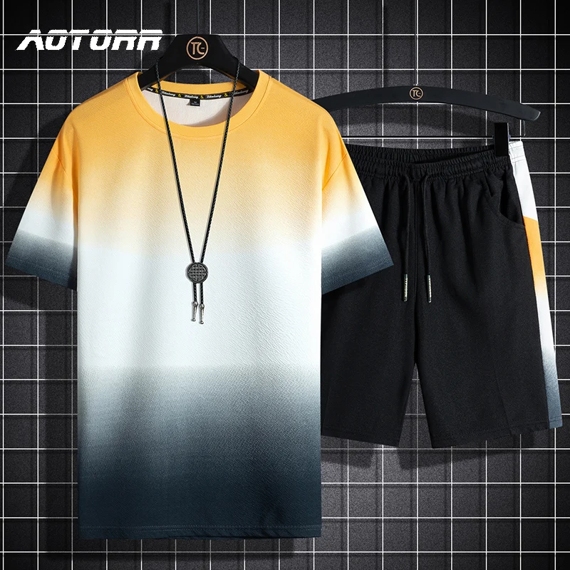Conjunto deportivo de 2 piezas para hombre, Conjunto de camiseta informal y pantalones cortos, chándal de moda de verano