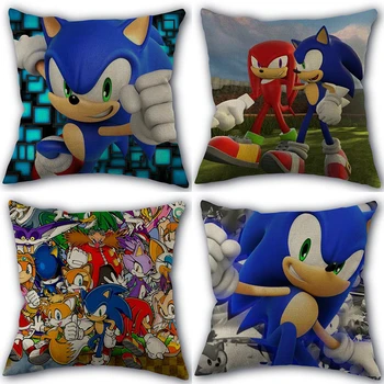 

Custom Sonic The Hedgehog Pillowcase High Quality Home Textile Cotton Linen Fabric 45x45cm One Side Decoration Pillow Covers