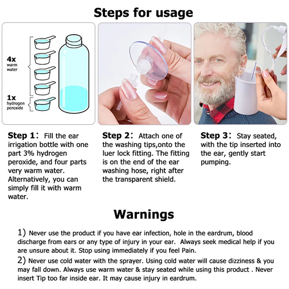 Adults & Kids Ear Irrigation Cleaning Kit Premium Quality Ear Wax Removal Kit With Ear Washing Syringe Squeeze Bulb Ear Care (5)
