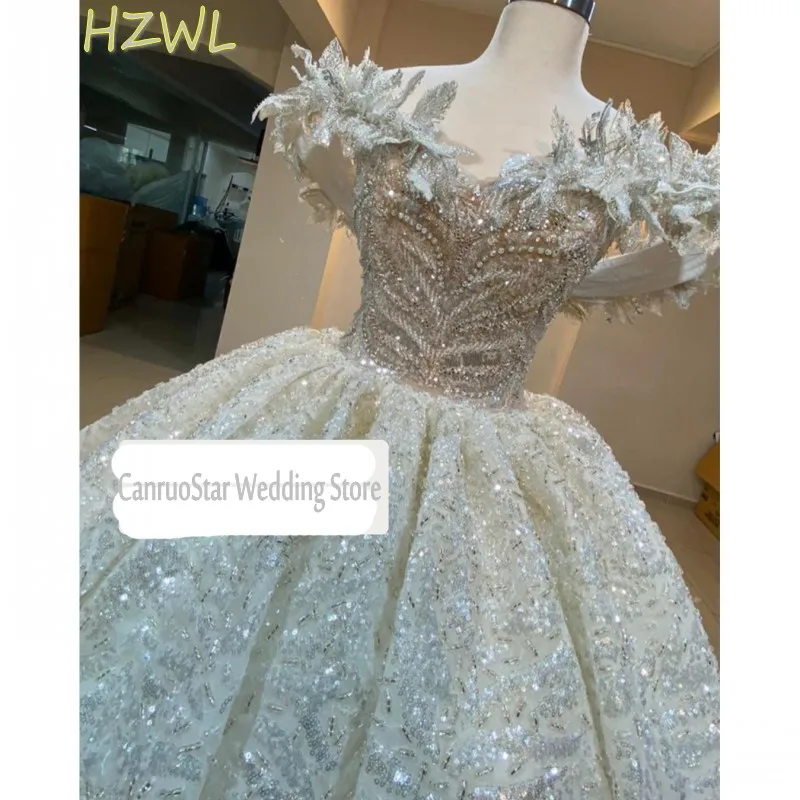 

Luxury Bling Bling Wedding Dresses 2021 Spring Summer Off The Shoulder Sequins Beaded Lace Up Corset Back Bridal Gowns Vestidos