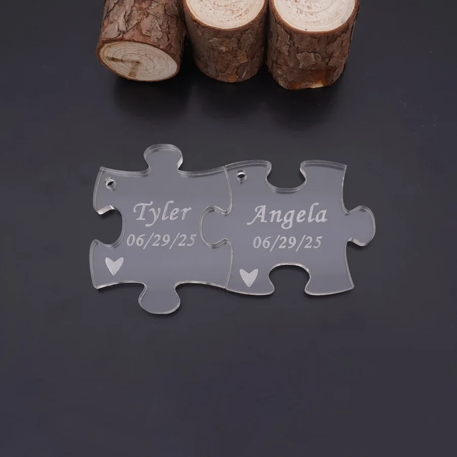  1 Pair 6cm Personalized Acrylic Transparent Small Puzzel Hanging Tag Custom Wedding Name Date Invit - 4000337620163