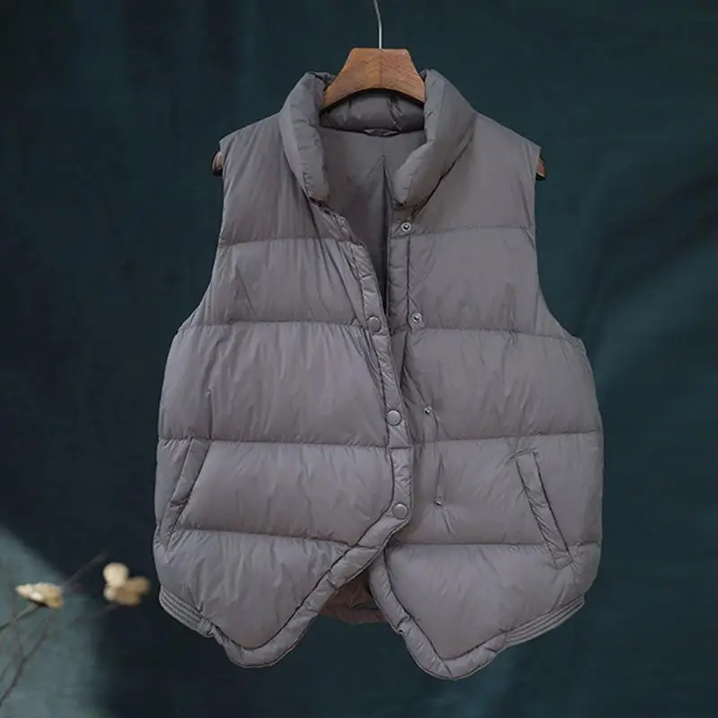 Johnature Autumn Winter All-match 8 Color Korean White Duck Down Down Jacket Vest New Simple Comfortable Women Down Jacket - Цвет: Серый