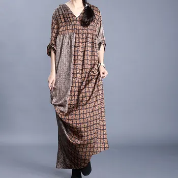 

Silk dress women's cloud brocade printed V-neck dress Europe silk dress