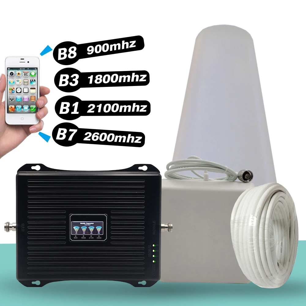 Усилитель сигнала мобильного телефона GSM 900(B8)+ DCS 1800(B3)+ WCDMA 2100(B1)+ LTE 2600(B7) для 2G 3G 4G |