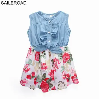 

SAILEROAD Flowers Printed Children Kids Baby Dress Cotton Baby Girls Jeans Dress 2-6Y Girls Dress For 2019 Years Summer Dresses