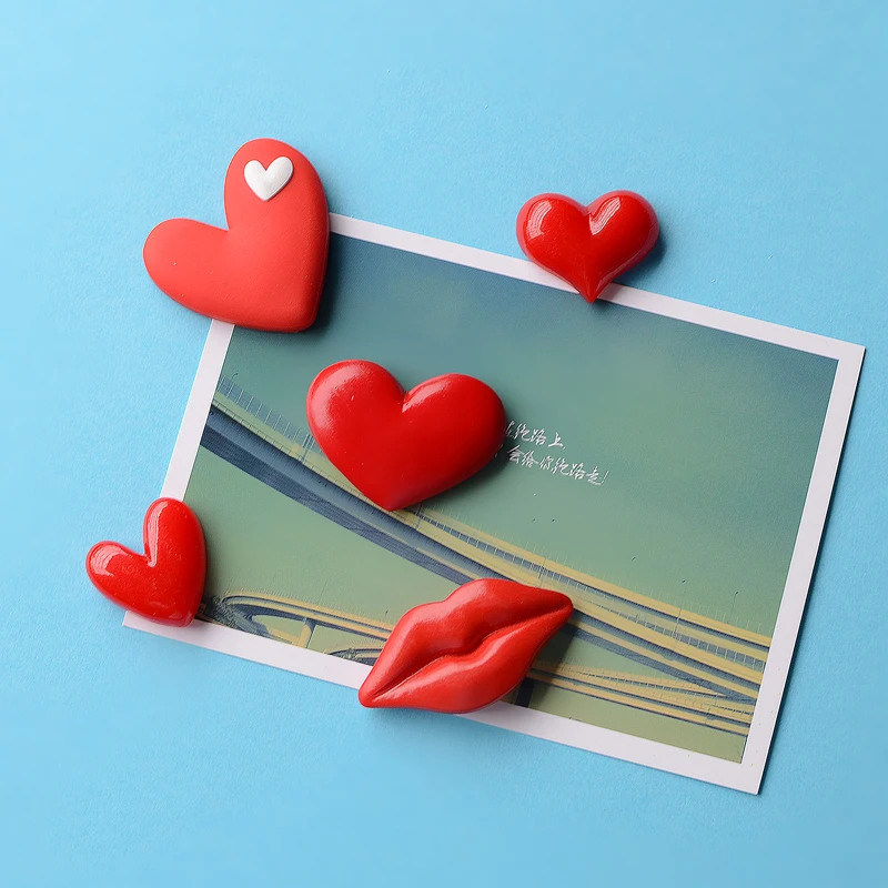 

Korean Lovely Refrigerator Magnetic Stickers Red heart lip Photo Message Sticker Japanese Refrigerator Magnet for Home Decor