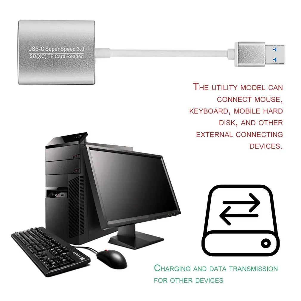 Алюминиевый сплав USB 3,0 интерфейс Поддержка безопасности цифровая карта памяти TF карта 2 в 1 кардридер для компьютера смартфон