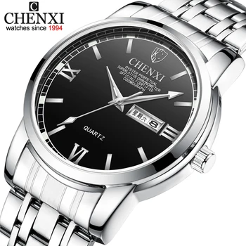 

CHENXI Brand Fashion Men Watch Silver Black Stainless Steel Quartz Wrist Watch Luxury Mens Business Waterproof Luminous Watches