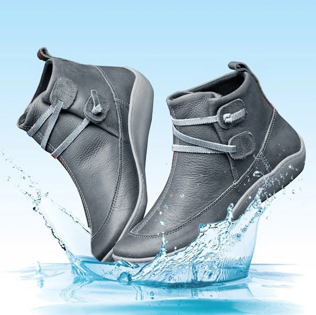 Женские зимние ботинки винтажные кожаные водонепроницаемые на плоской подошве