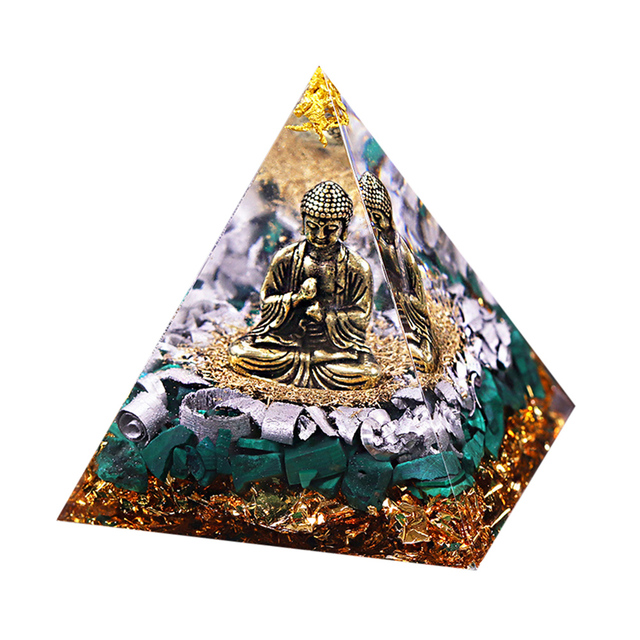Buddha Statue Energy Generator Orgone Pyramid Amethyst Peridot Healing Crystal Reiki Chakra Orgonite Pyramid Meditation Tool