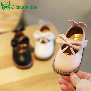 

Claladoudou11.5-15cm Brand PU Baby Girl Leather Shoes Baby Princess Shoes Bow Fringe Soft Soled Non-slip Footwear Shoes 0-3Years