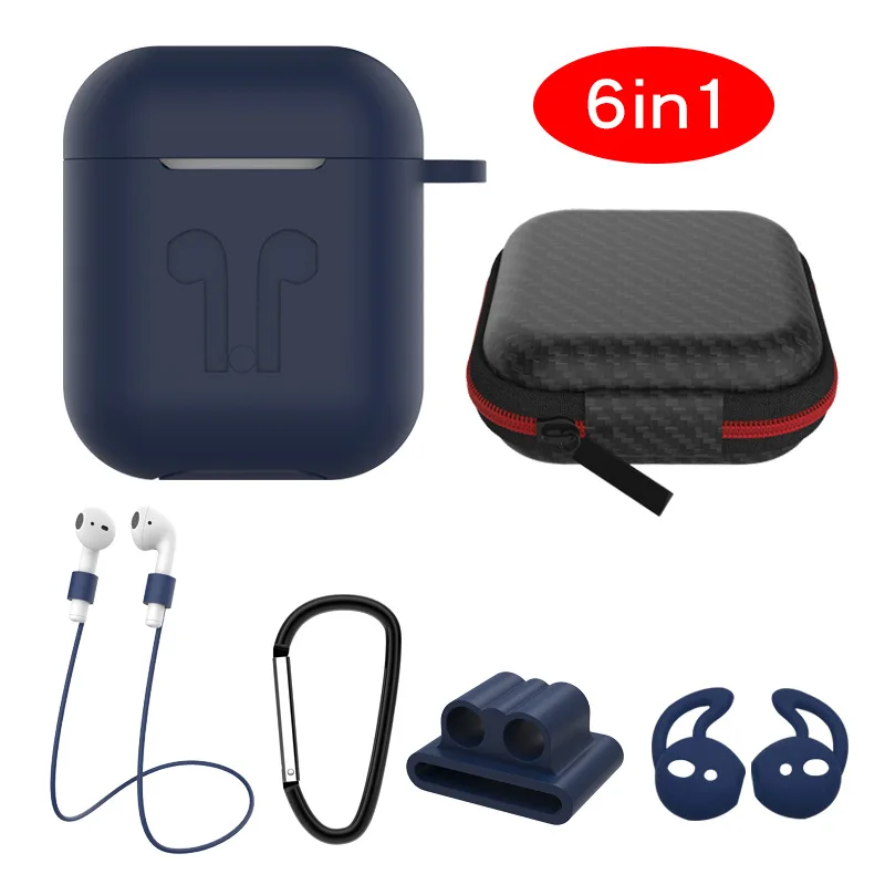 6 IN-1 Cases Lanyard Carabiner Protective Case For AirPods Headphone Silicone Cover For Air Pods 2 Case Accessories Storage Box - Цвет: 6
