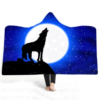 

3D Printed Wolf Hooded Blanket for Adult Gothic Halloween Killers Sherpa Fleece Wearable Throw Blanket Microfiber