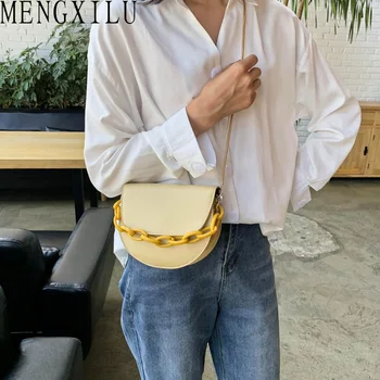 

MENGXILU Mini Purse And Handbags Solid Leather Flap Pocket Shoulder Bag Gold Chain Shoulder Strap Crossbody Bags For Women 2020