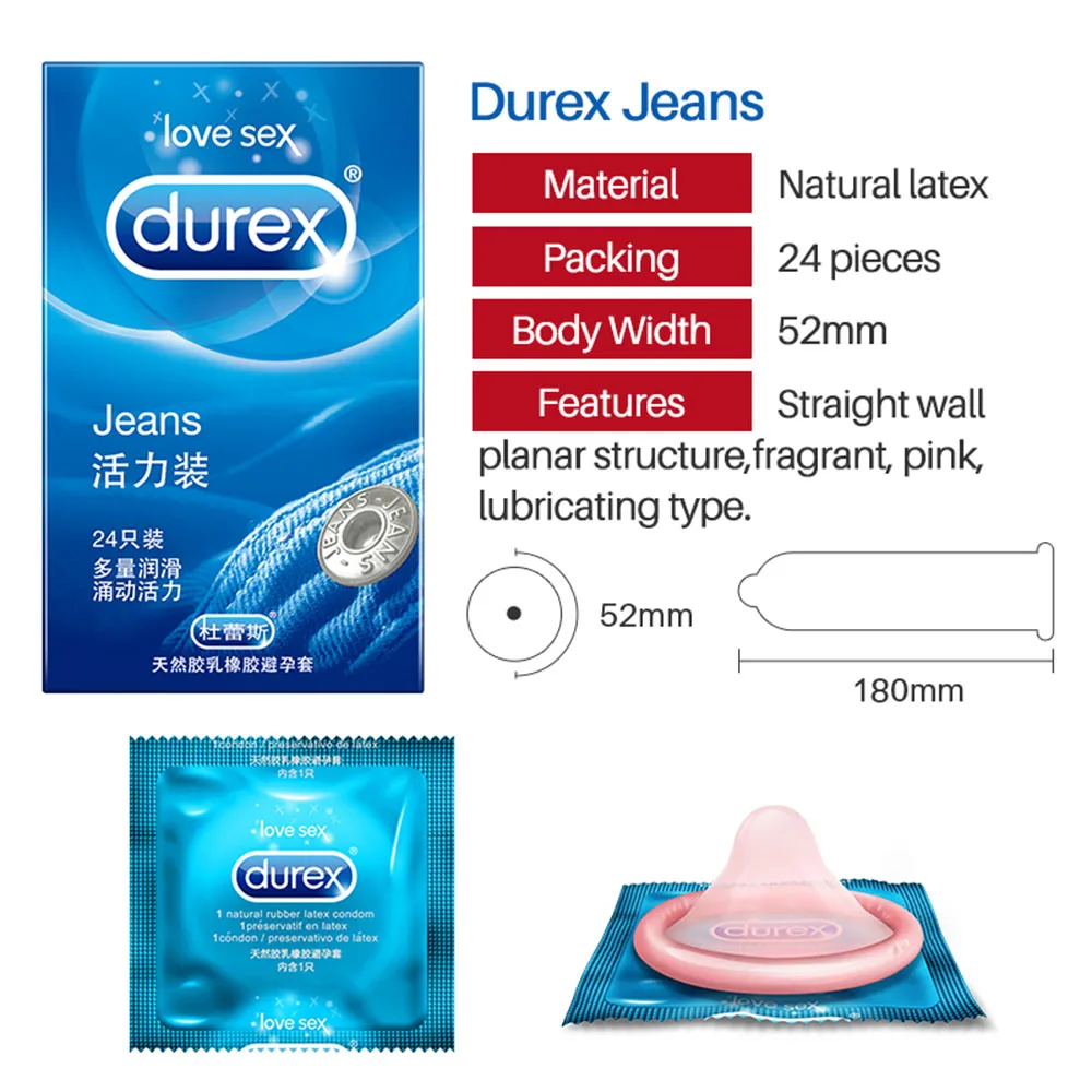 Durex Jeans Condoms 12/24pcs Smooth Lubricated Penis Sleeve For Male  Straight-walled Latex Condom Adult Contraception Sexshop - Condoms -  AliExpress
