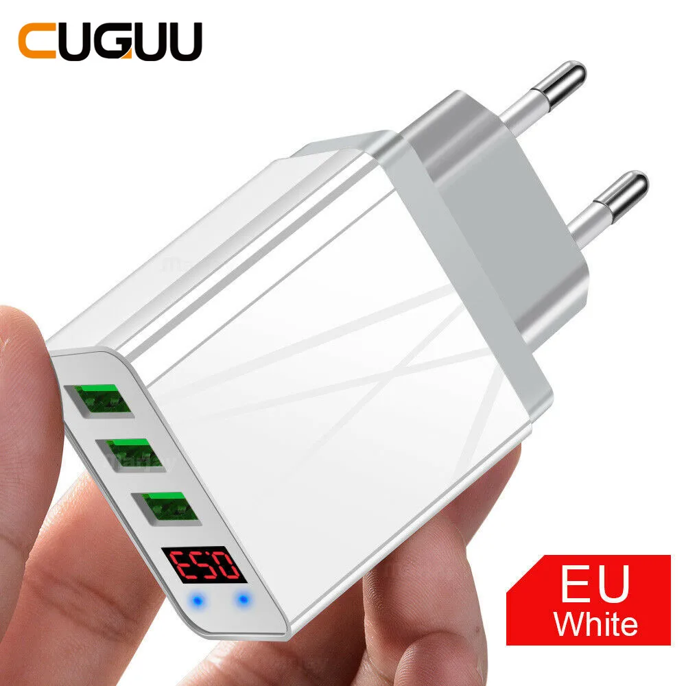 QC 3.0 USB Charger Fast Charging 3 USB Ports LED Screen Charger For Phone For iPhone Max 3.1A For Samsung S10 US EU Plug Adapter - Тип штекера: EU Plug White