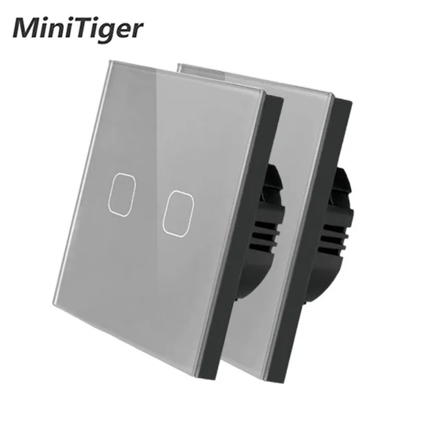2 pcs gray 2 gang Minitiger AC220V, 1/2/3 1Way светильник стены Сенсорный экран переключатель сенсорный выключатель света ЕС Стандартный сенсорный выключатель с украшением в виде кристаллов Стекло Панель сенсорный выключатель 2 шт - Цвет: 2 pcs gray 2 gang