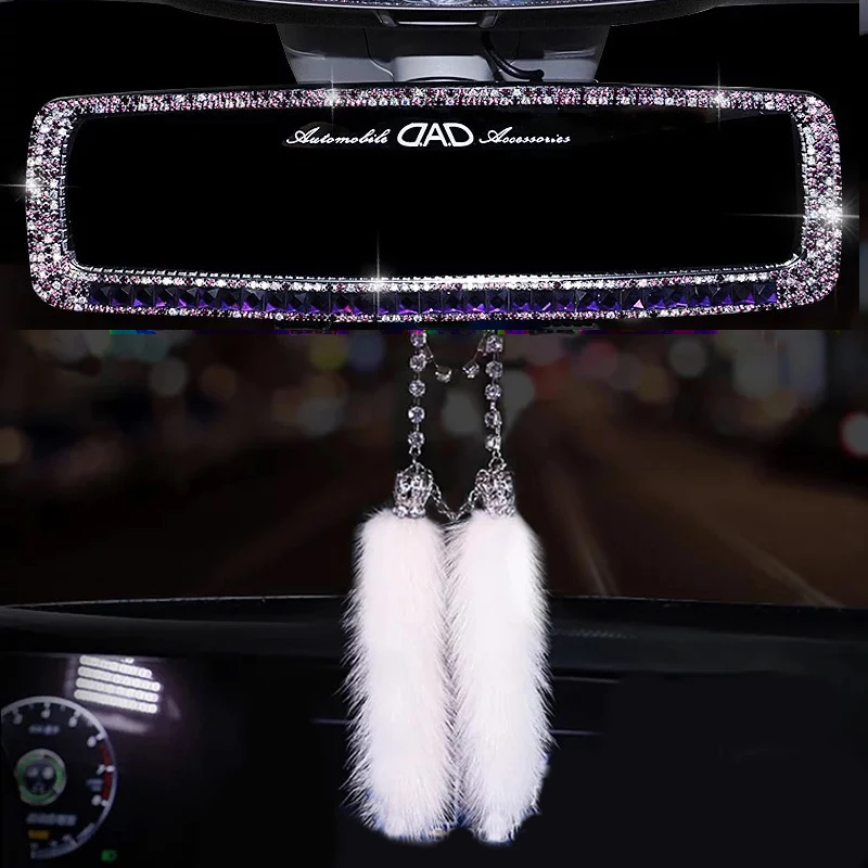 Diamond Car Rear view Mirror Rhinestones Crystal Auto Interior Rear View Decoration Car Accessories For for Girl Ladies Women