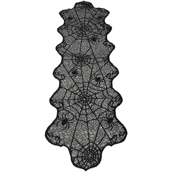 

Halloween Table Flag Spider Net Designed Table Cloth Lace Tablecloth Halloween Party Supplies Black (122x46cm)