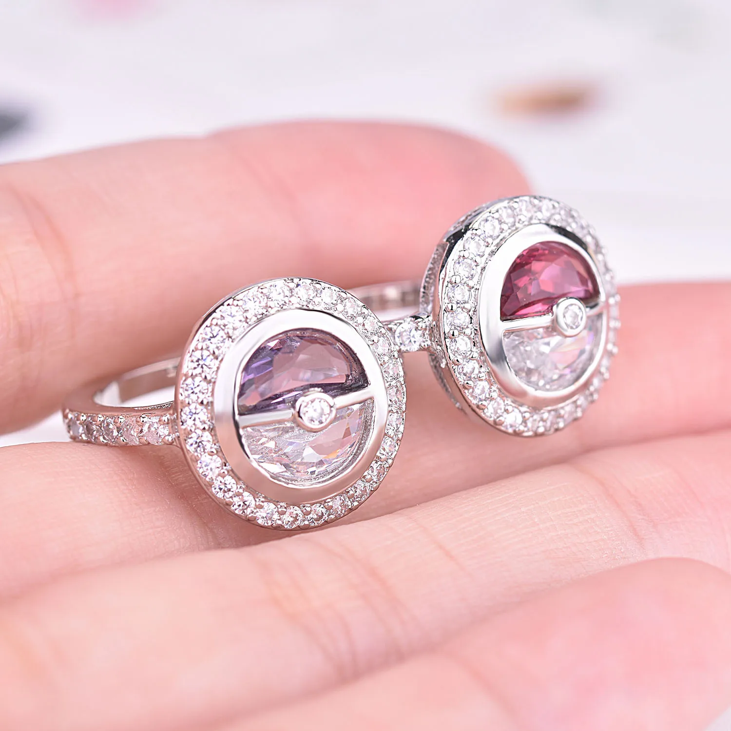 2019 Новый Покемон Пикачу толкает мяч Bling Циркон Камень серебро милые кольца для