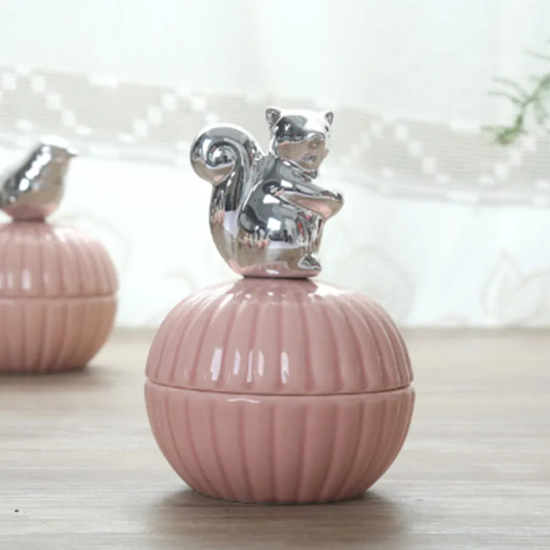 New Arrivals Wedding Gift Handmade Electroplate Animal Trinket Box White Ceramic Jewelry Box Storage Jar flesjes - Цвет: buy 1 PC