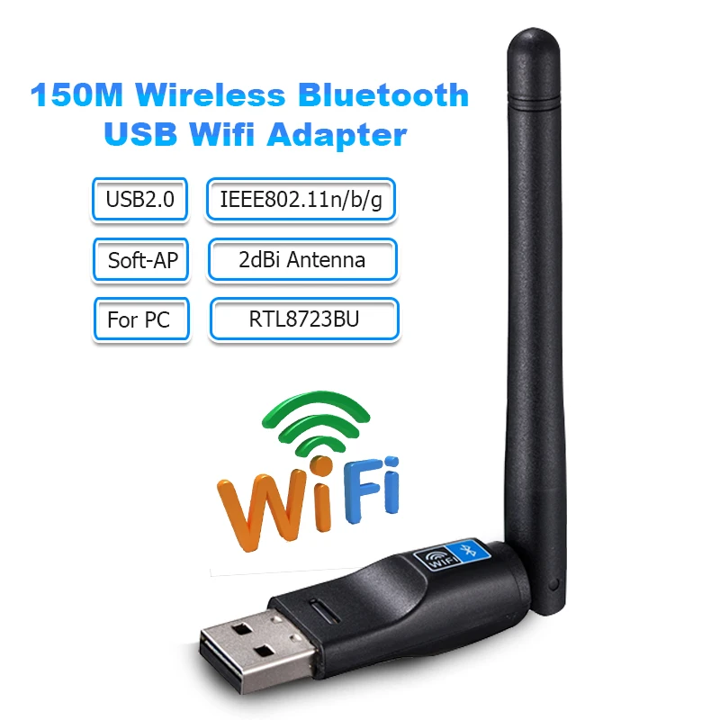 Wifi Bluetooth Adapter 150Mbps USB Wifi Antenna Adapter 2dBi RTL8723BU Wireless Network Work Card Wifi Receiver Transmitter best wifi adapter for pc