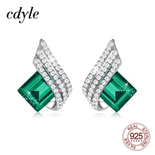 Cdyle, 925 пробы, серебряные серьги с крыльями, зеленый циркон, прямоугольные серьги-гвоздики для женщин, пирсинг, Модная бижутерия