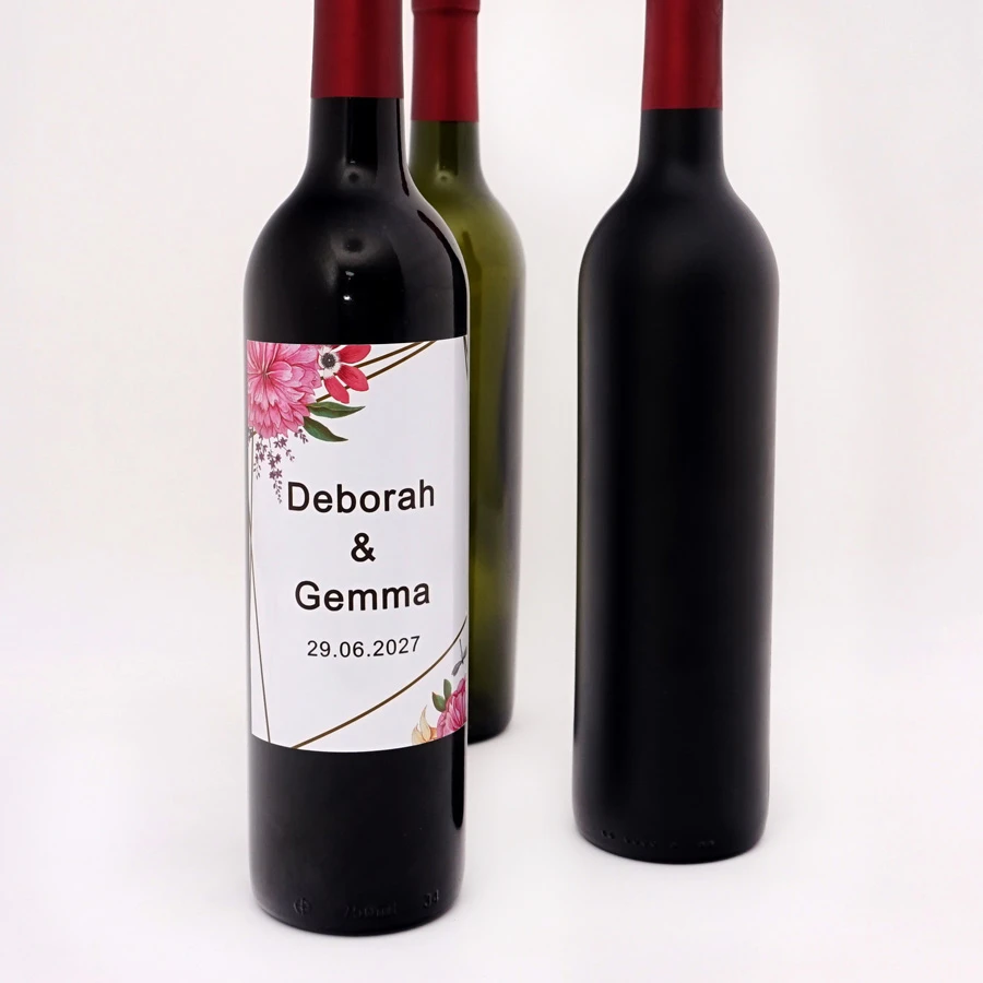 Creative Flowers Personalized Wine Bottle Decorative Adhesive Sticker Party Favor Custom Newlywed Anniversary Date Labels