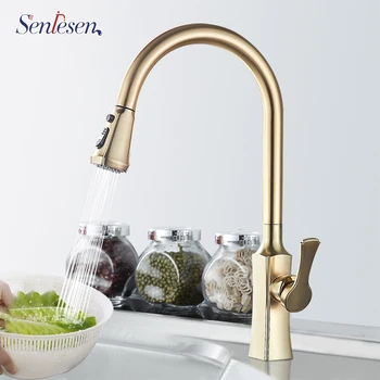

Senlesen Kitchen Sink Faucet Pull Out Sprayer Nozzle Nickle Gold Faucet Hot and Cold Water Single Hanlde Para Kitchen Sink