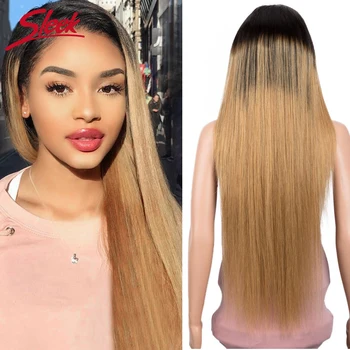 

Sleek Brazilian Remy 13x4 Lace Front Human Hair Wigs Long 30 Inch Straight Ombre T1B/27 150% Density Pre Plucked With Baby Hair