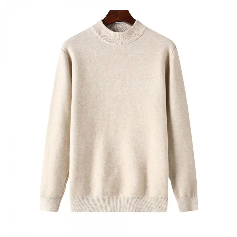 New Winter Imitation Wool Cashmere Sweater Men's Half High Neck Pullover Sweater Classic Bottoming Knit Oversized