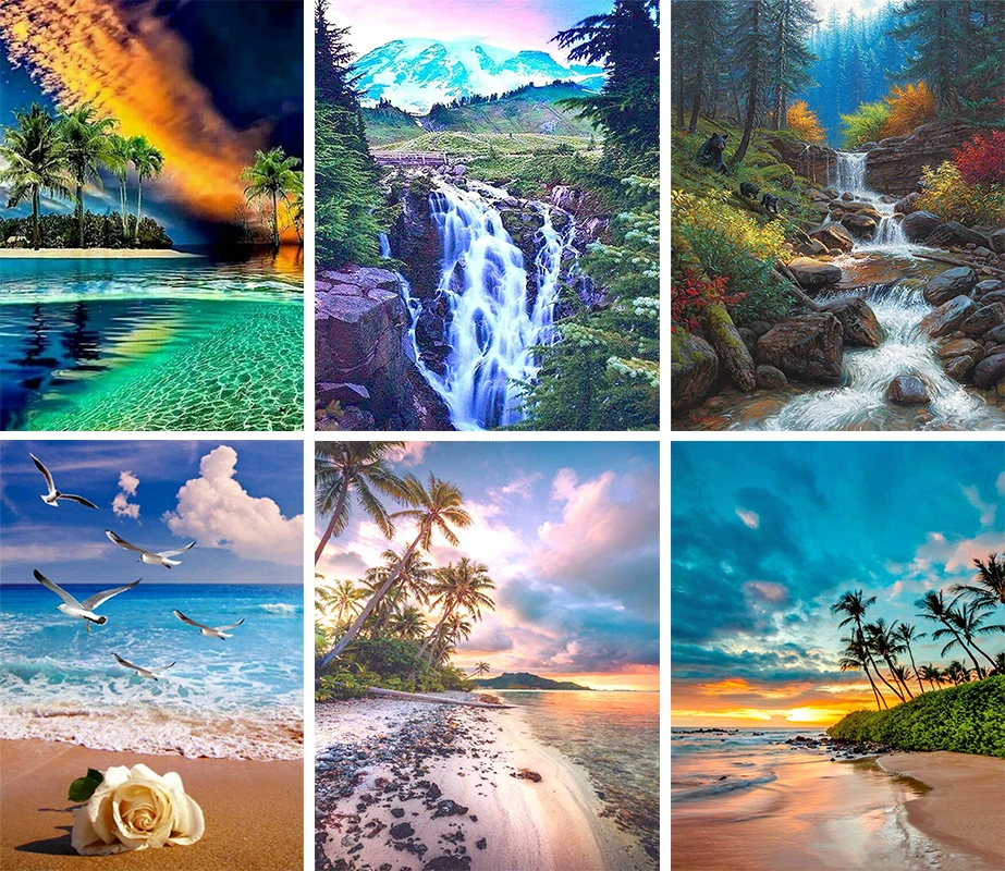 5D DIY Home Decor Diamond Painting Landscape Round Square Full Sunset Cross Stitch Handmade | Дом и сад