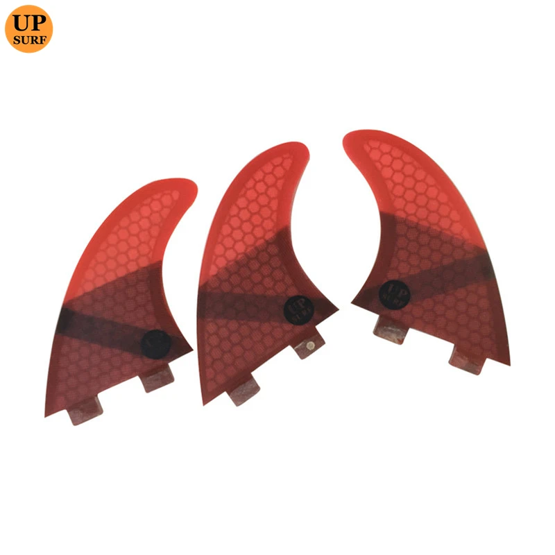 UPSURF FCS Fins Double Tabs M Tri fin set M size Honeycomb 3 colour firbreglass 3 pieces per set with upsurf logo