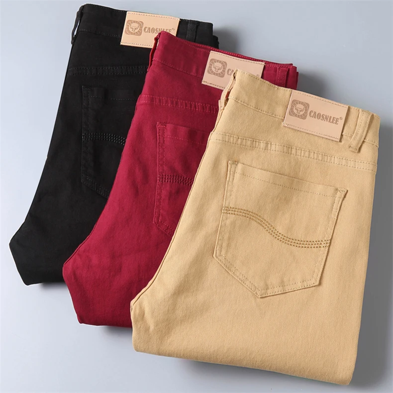Pantalones vaqueros de estilo clásico para hombre, Jeans elásticos informales de negocios, de marca, color vino tinto