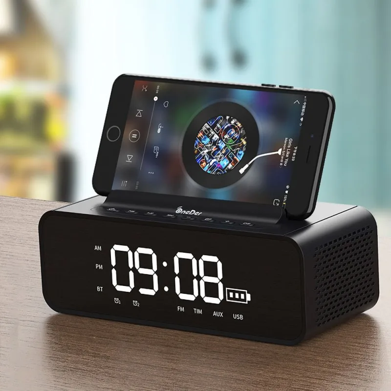 

Multi-Function Bluetooth Speaker LED Alarm Clock Phone Stand FM Radio Wireless Music Soundbox