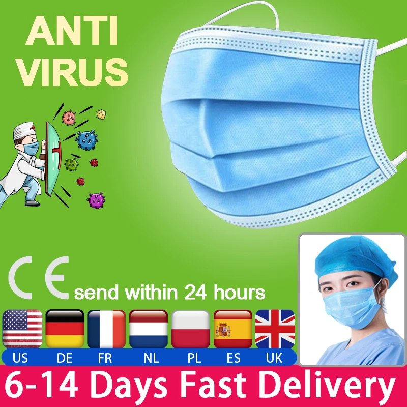 

Mask FFP3 Mascarilla Anti Virus Face Masks Disposable Dustproof Mouth Mask 3 Layers Non-Woven 50pcs 100pcs