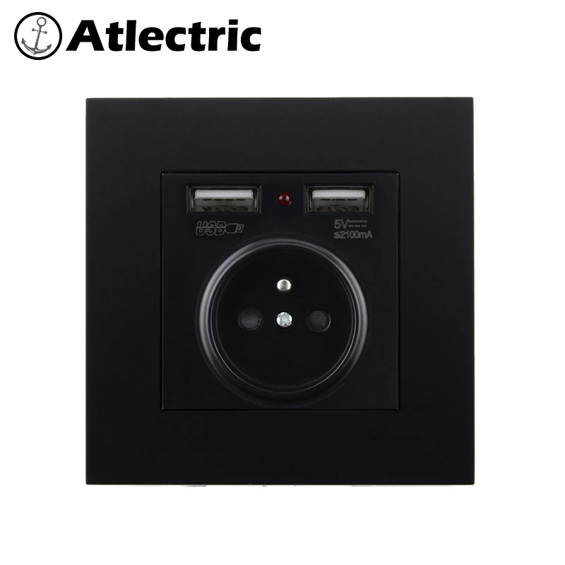 Atlectric ЕС FR стандартная розетка ПК пластиковая панель розетка с двумя портами usb Универсальная Сетевая розетка вилка французский стандарт переходник usb,розетка с usb,розетки,socket