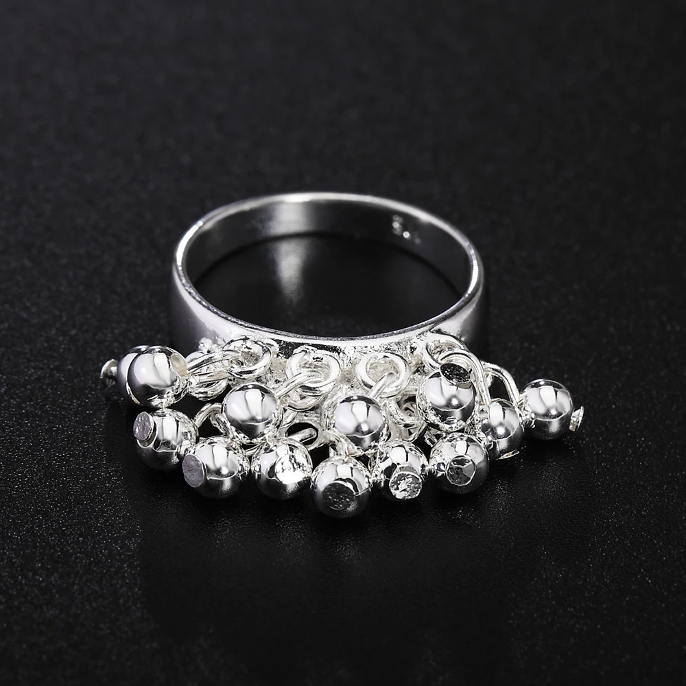 925 Sterling Silver Smooth Grape Beads Ring For Women Fashion Wedding Engagement Party Gift Charm Jewelry