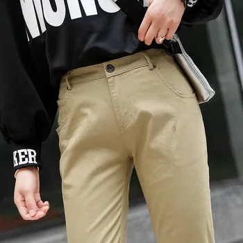 

Nonis Women Mid Waist Straight Long Pants Work Wear Casual 2019 Autumn Stretch Trousers Solid Color Plus Size