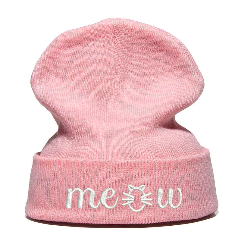 Beanie шляпа Skullie шапка, вязаная шапка-носок зима-осень вышивка в стиле панк Для мужчин Для женщин подростков уличных танцев забавные Мяу