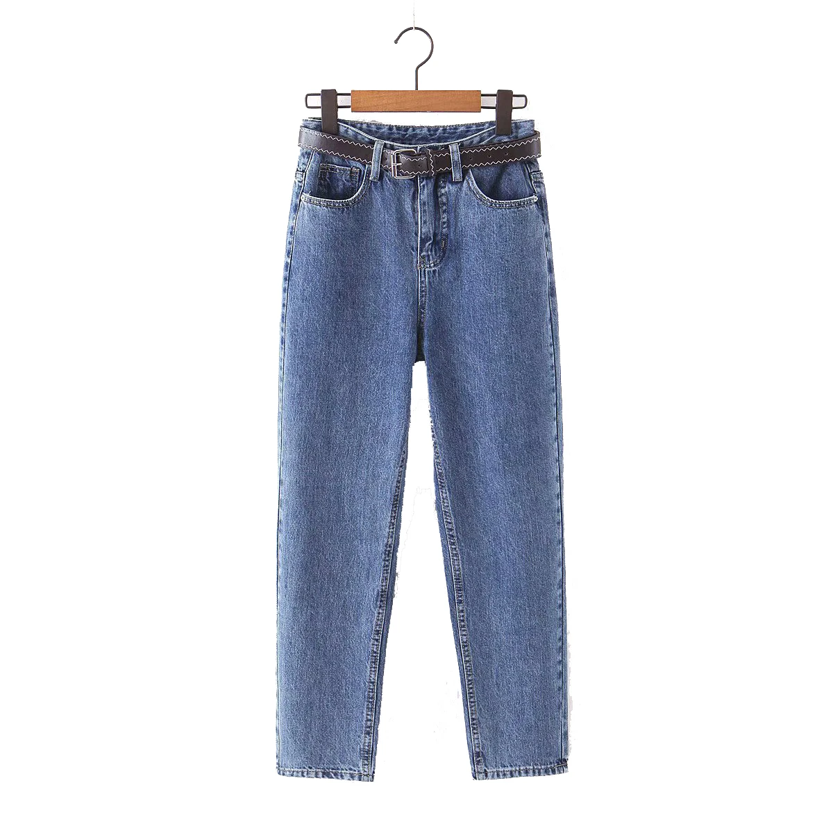 

Womens Demin Pants With Sashes Streetwear Casual High Waist Loose Denim Jeans Buttons Pockets Femme Spring Autumn