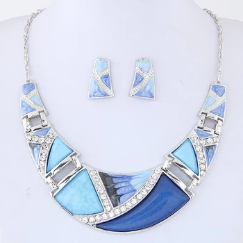 

Vintage Jewelry Set Bohemian Geometric Crystal Silver Statement Necklaces and Earrings Set 2020 Boho Party Jewellery Brincos