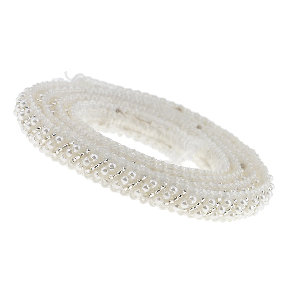 1 Yard Pearl Beaded Lace Trim Applique Ribbons Sewing Craft Embellishment White for Dress Clothes Garment Sewing Accessories