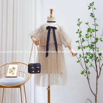 

Children's clothing 2020 summer new products girls foreign flocking little dot mesh two-piece suspender dress tide