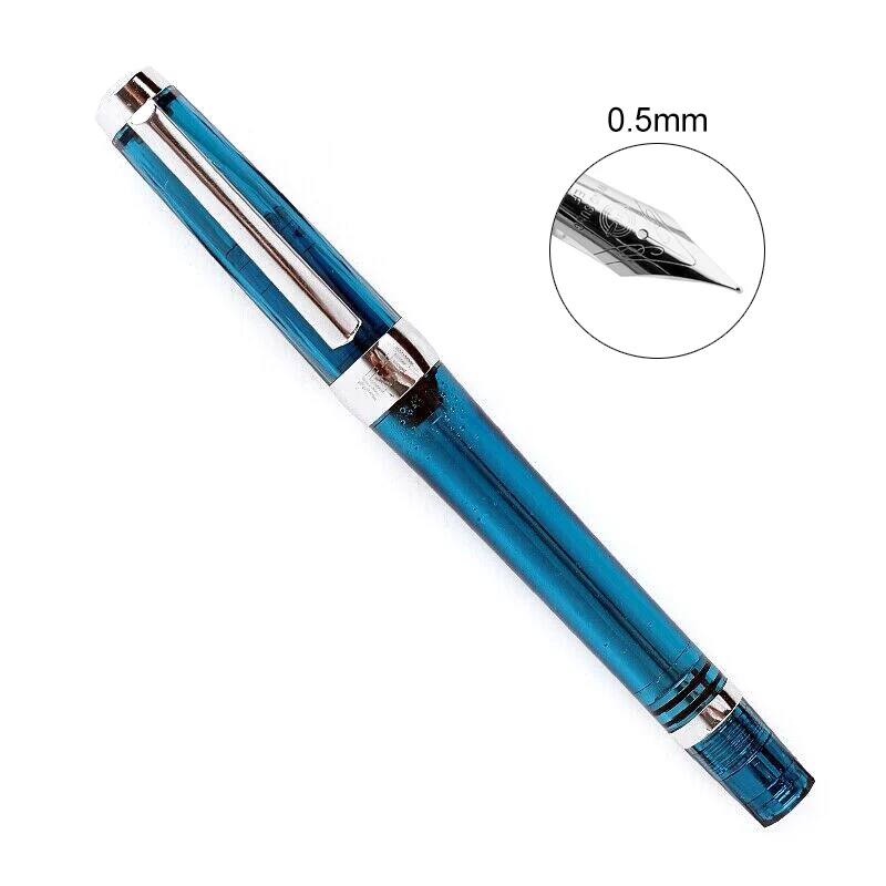 0.5MM blue Wing Sung 3013 вакуумная авторучка из смолы, прозрачная качественная перьевая ручка EF/F, перьевая ручка, чернильная авторучка - Цвет: 0.5MM blue
