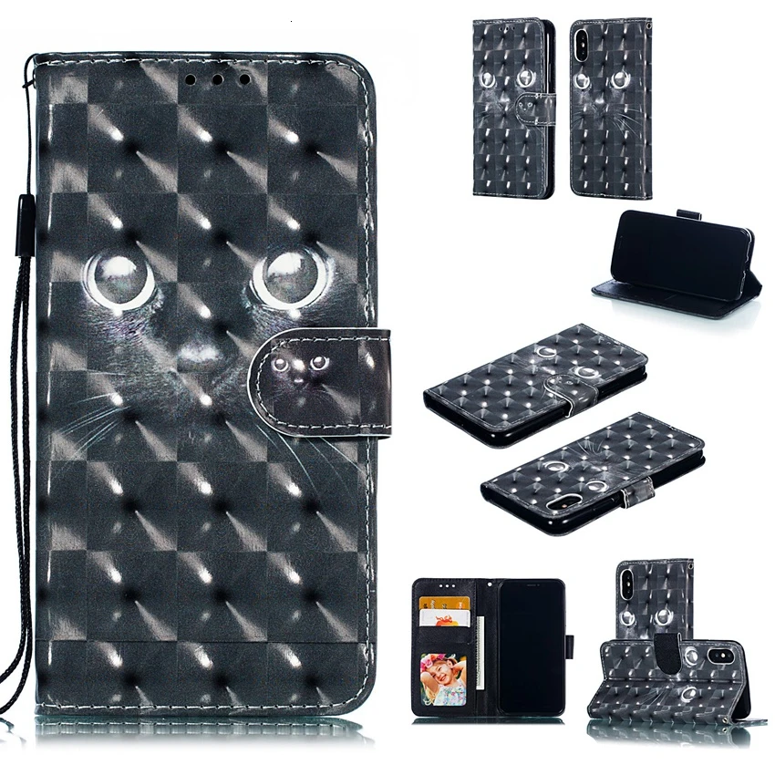 Black eyes Цветной кожаный чехол с 3D рисунком для Moto G7 power Play P40 E6, чехол-кошелек для G7Play G7 power Z4Play One Vision, чехол с откидной крышкой - Цвет: Black eyes