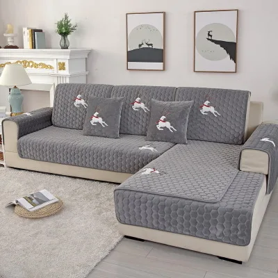 A Autumn and winter sofa cushion, thick short plush non-slip sofa cover, modern minimalist solid color cushion - Цвет: A