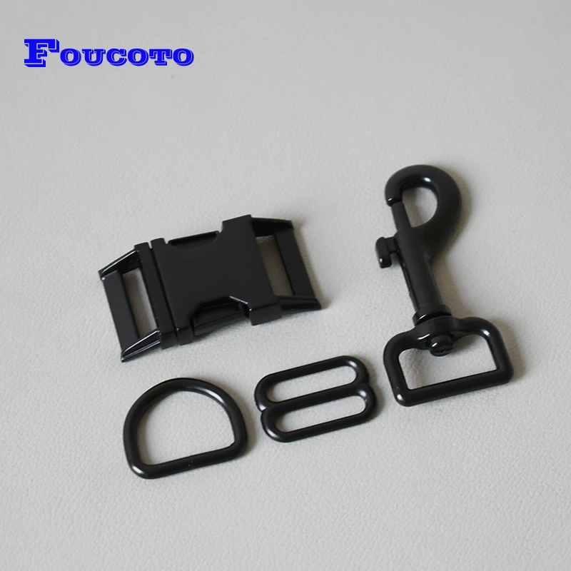 

(metal buckle+adjust buckle+D ring/set) metal buckle safety clasp DIY 25mm collar sewing accessories diy pet supplies -black